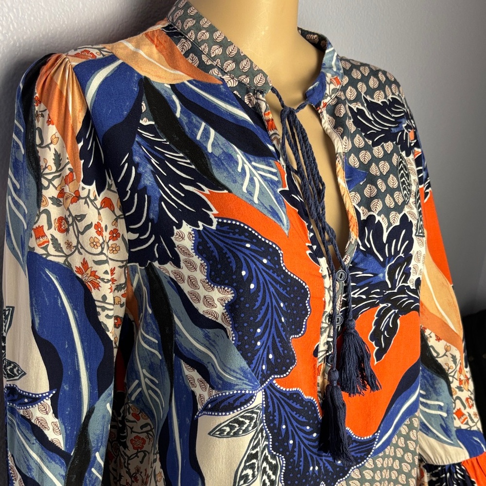 Jaase Multicolor Boho Blouse with Tassels